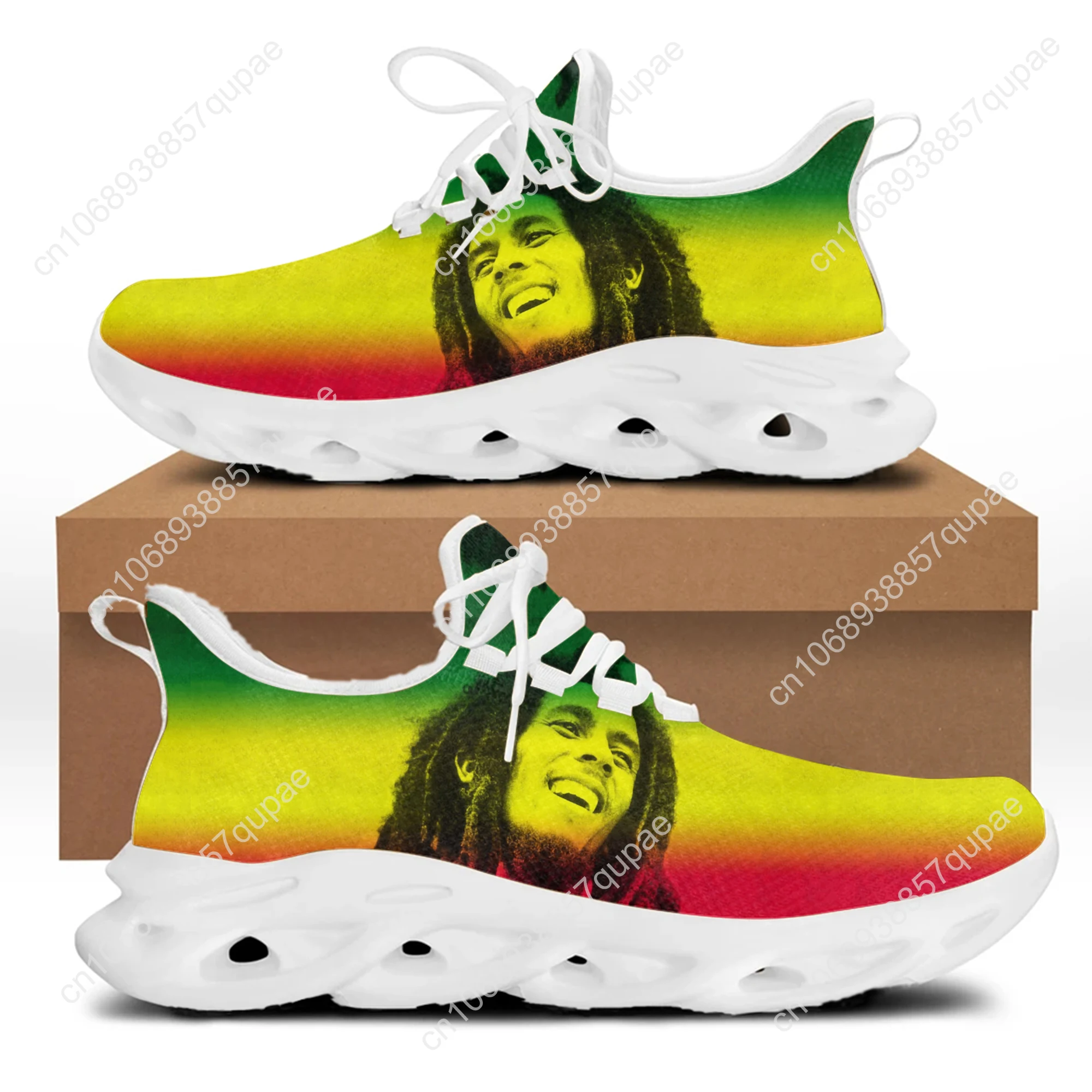 Bob Marley Design Fashion Casual Flat Shoes Jamaica Singer Reggae Rock Street Trend Trail Running Sneakers view 3