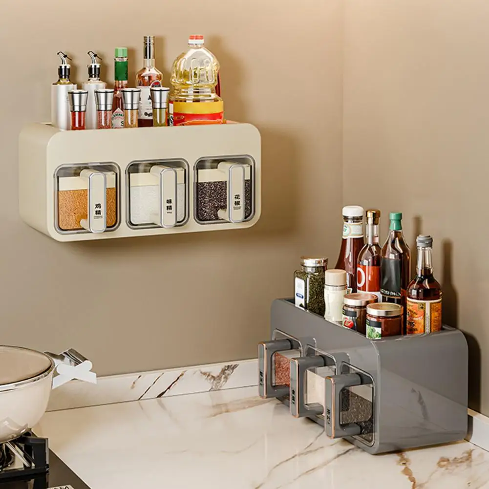 Seasoning Box Organizer Space-saving Spice Organizer Wall Mounted Seasoning Storage Rack with Adjustable Multi-compartment Spice