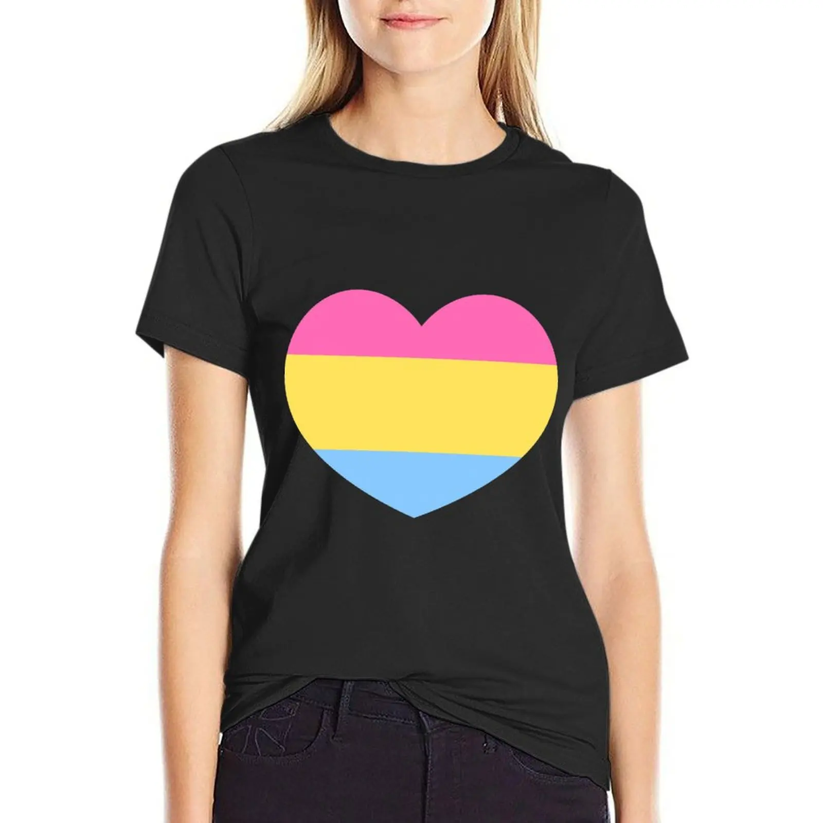 pansexual heart T-Shirt summer top customs graphics anime clothes tshirts woman