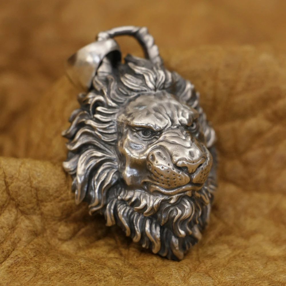 

LINSION 925 Sterling Silver Angry Lion Pendant Mens Punk Jewelry 3 Size TA384