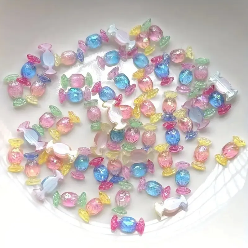 50Pcs Cute Mini Shiny Candy Resin Nail Charms 3D Flatback Ornament Biżuteria do manicure Akcesoria Ozdoby do zdobienia paznokci