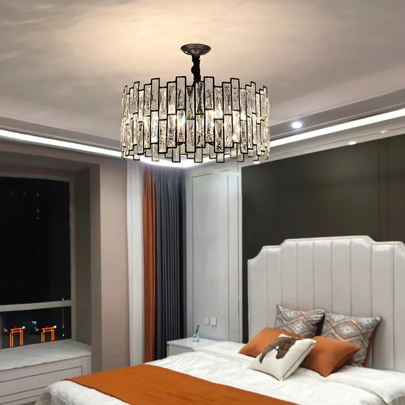 Imagem -02 - Modern Crystal Chandelier Led Teto Pingente Luz Pendurado Lâmpada Luminárias Pretas Lustre Redondo para Sala de Jantar