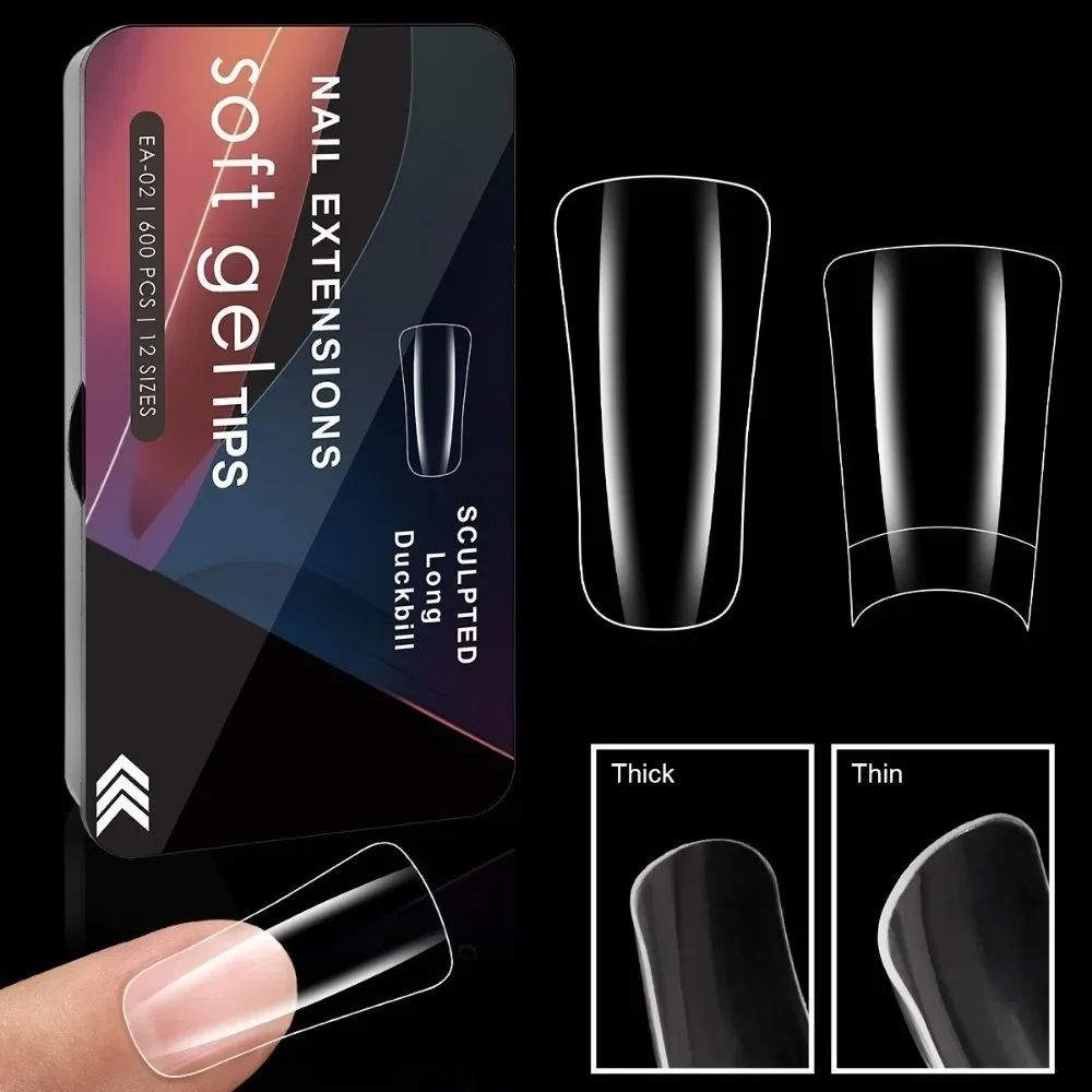 

600PCS 2025 Clear False Nails Tips Acrylic Duckbill Shaped Fake Nails Half Full Cover Gel Nail Tips Manicure Tools