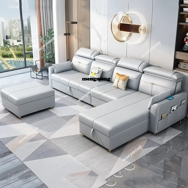 

Современные прямые диваны-трансформеры из натуральной кожи в скандинавском стиле для гостиной, мебель для квартиры, диваны для дома