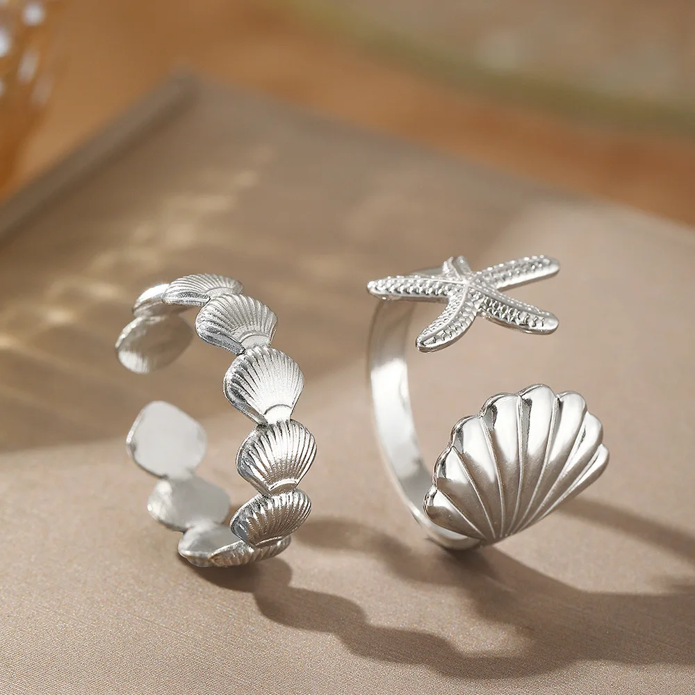 2/3 teile/los Edelstahl Kreative Seestern Shell Ringe Wasserdicht Einstellbar Offenen Ring Für Frauen Sommer Seabeach Schmuck Geschenke – Detail 8