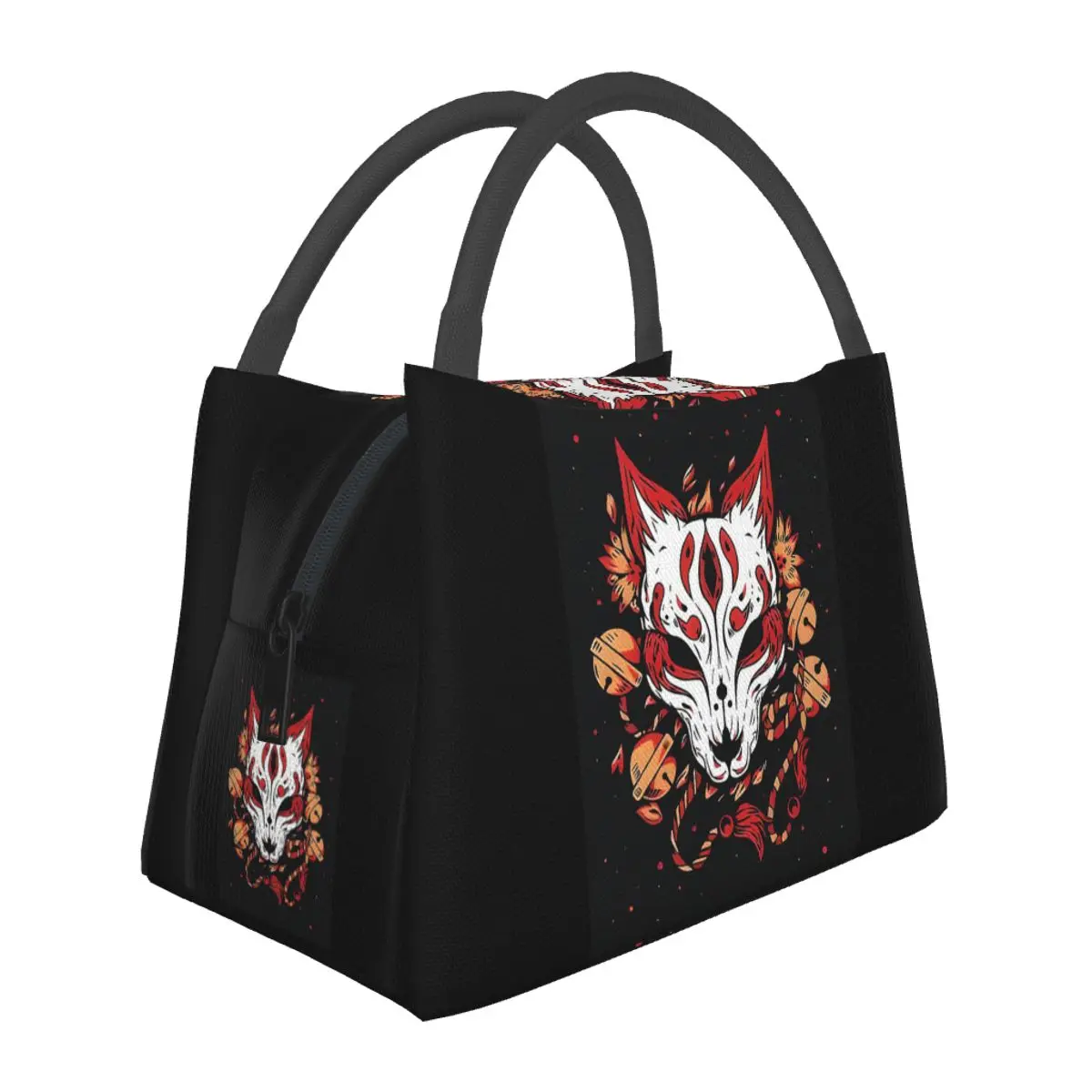 Death Kitsune Mask Fox Lunch Bags Insulated Bento Box Waterproof Lunch Tote Picnic Bags Thermal Bag for Woman Children Office