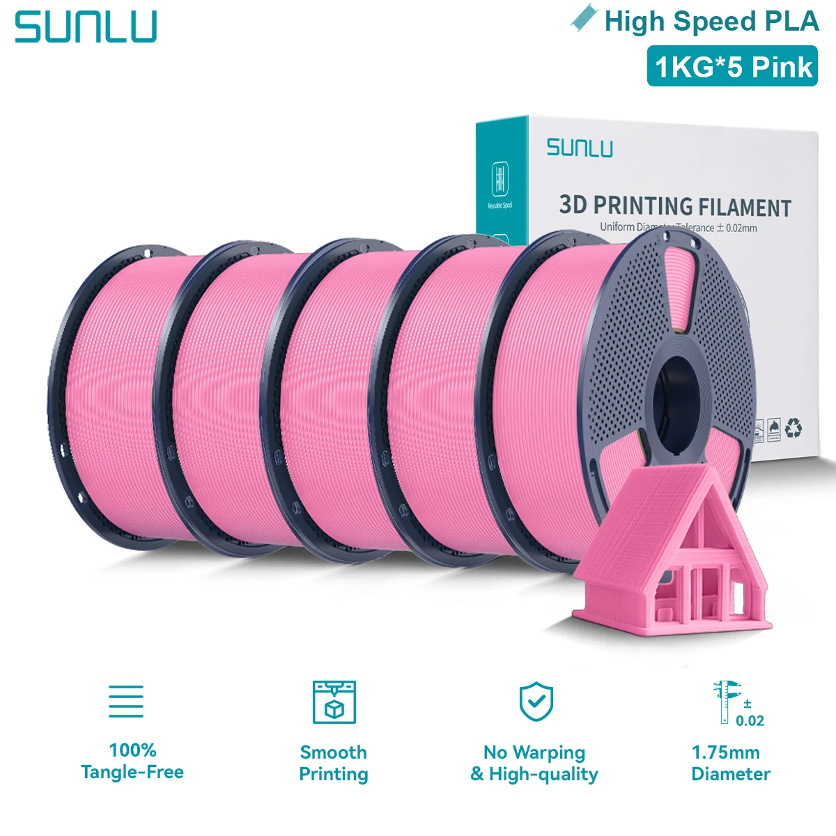 SUNLU High Speed PLA 3D Filament 1.75mm PLA met Hoge Vloeibaarheid Ontworpen met Netjes Gewikkeld voor FDM 3D Printer, Snel Printen 600mm/s