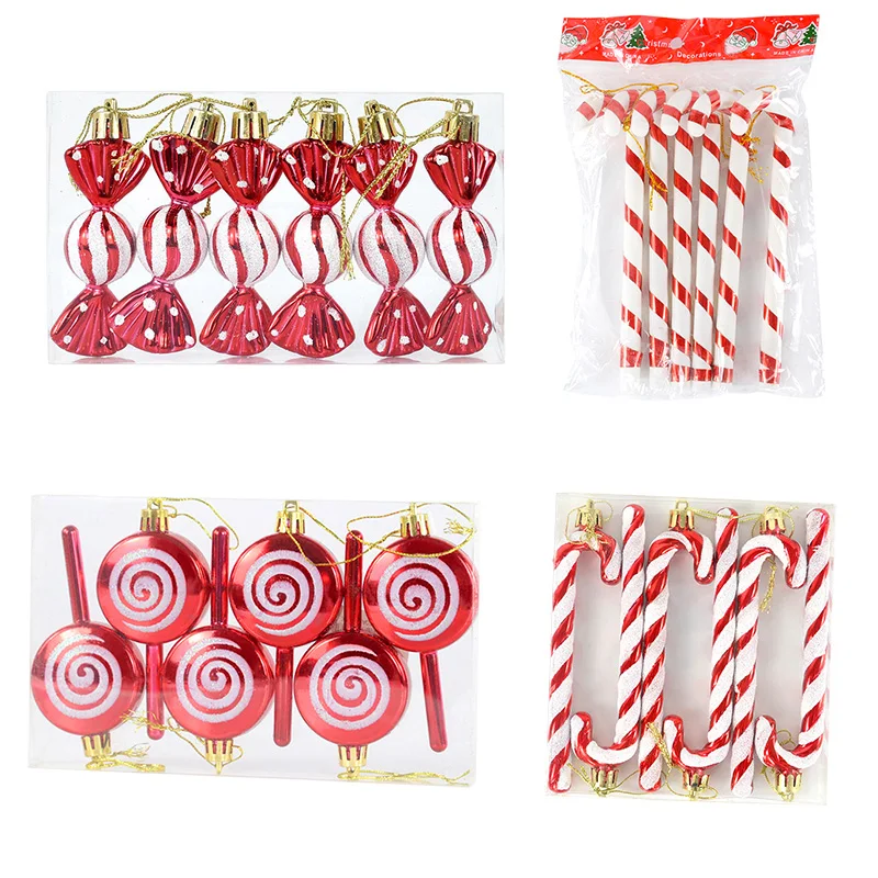 

6pcs Christmas Lcicle Lollipop Candy Cane Pendant Christmas Tree Decoration DIY Ornaments Candy Crutch Navidad New Year Gifts