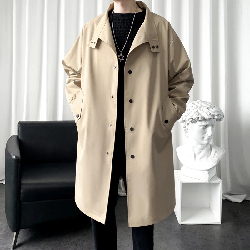 

Autumn and Winter New Men's Medium-length Coat Loose Korean Version of The Atmosphere Lapel Coat Light Mature Men's Windbreaker