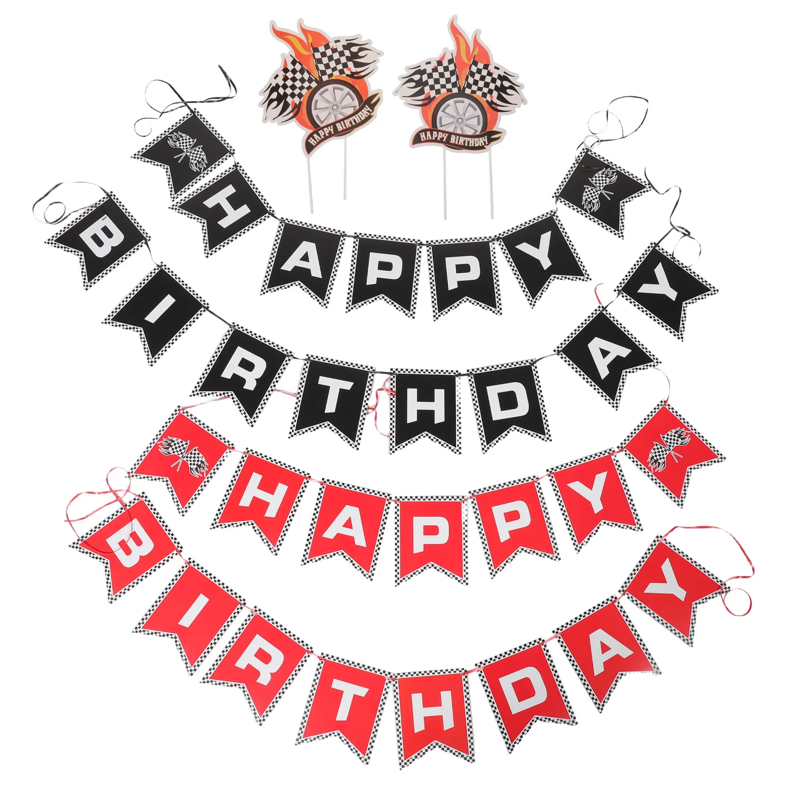 

4Pcs Race Car Birthday Banner Black White Checkered Flag Bunting for Party Supplies Race Theme Decorations Racing Birthday