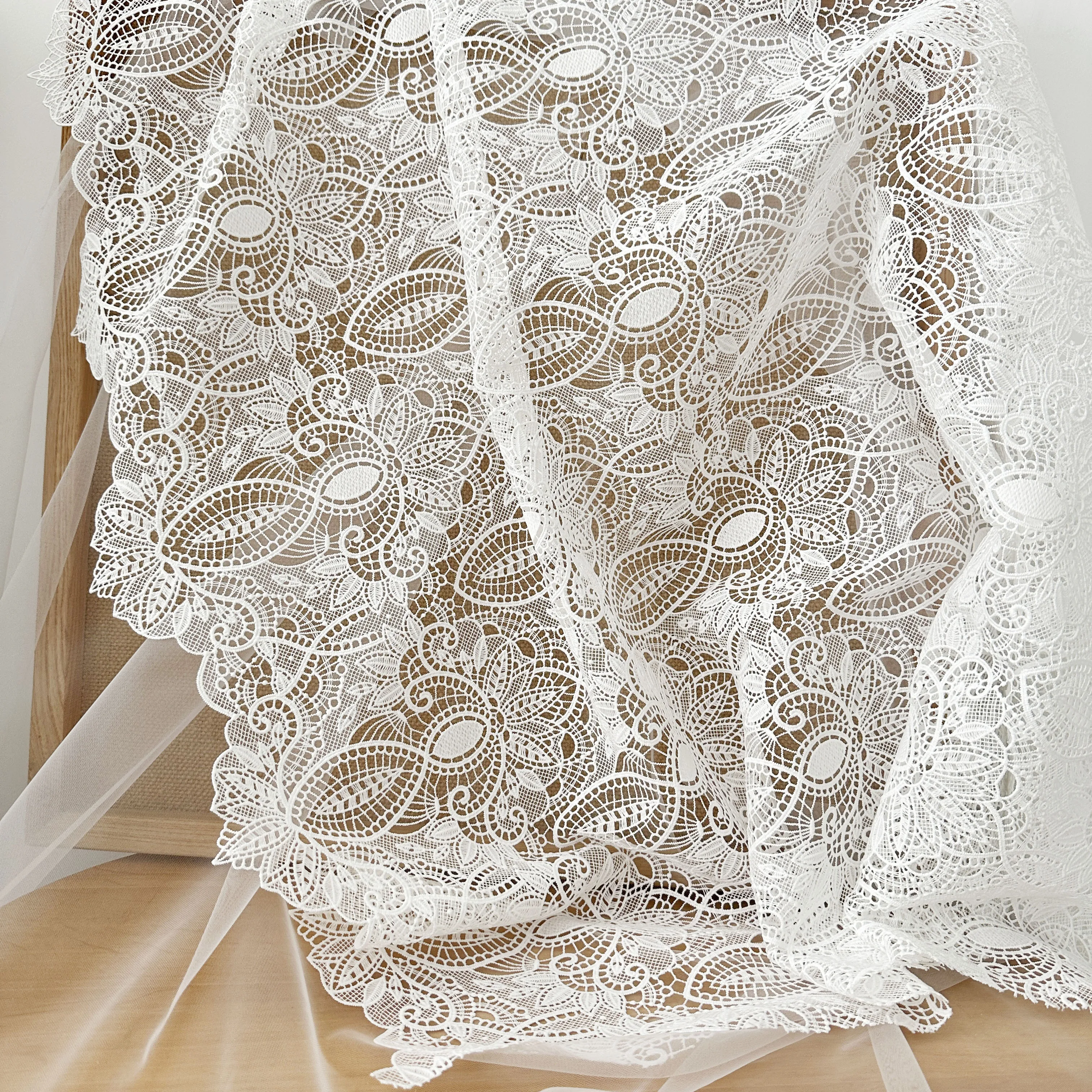 1 Yard Top Quality Guipure Lace Fabric Boho Wedding Dress Lace Beach Gown Crochet Fabric by yard