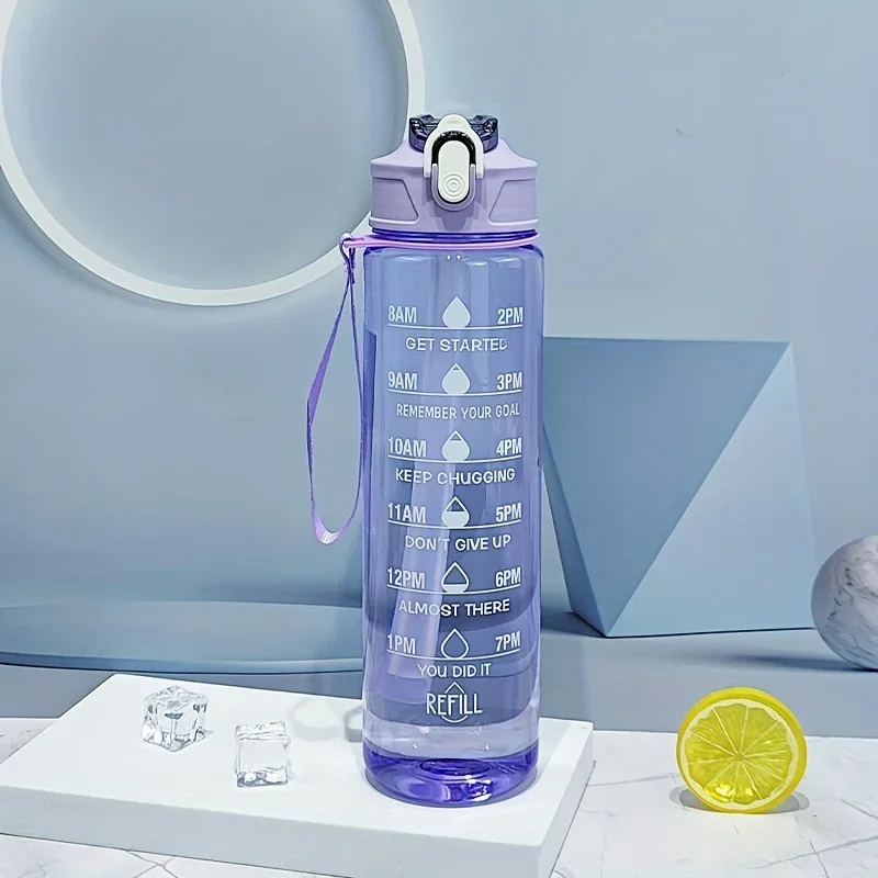 750ml Transparent Water Bottle with Sports Strap and Time Scale Large Capacity Water Cup Suitable for Outdoor Camping and Travel