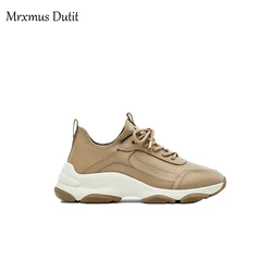 Mrxmus Dutit 2023 Fashion Women New Genuine Leather Patchwork Lacing Sneakers Solid Simple Thick Sole Casual Shoes Versatile