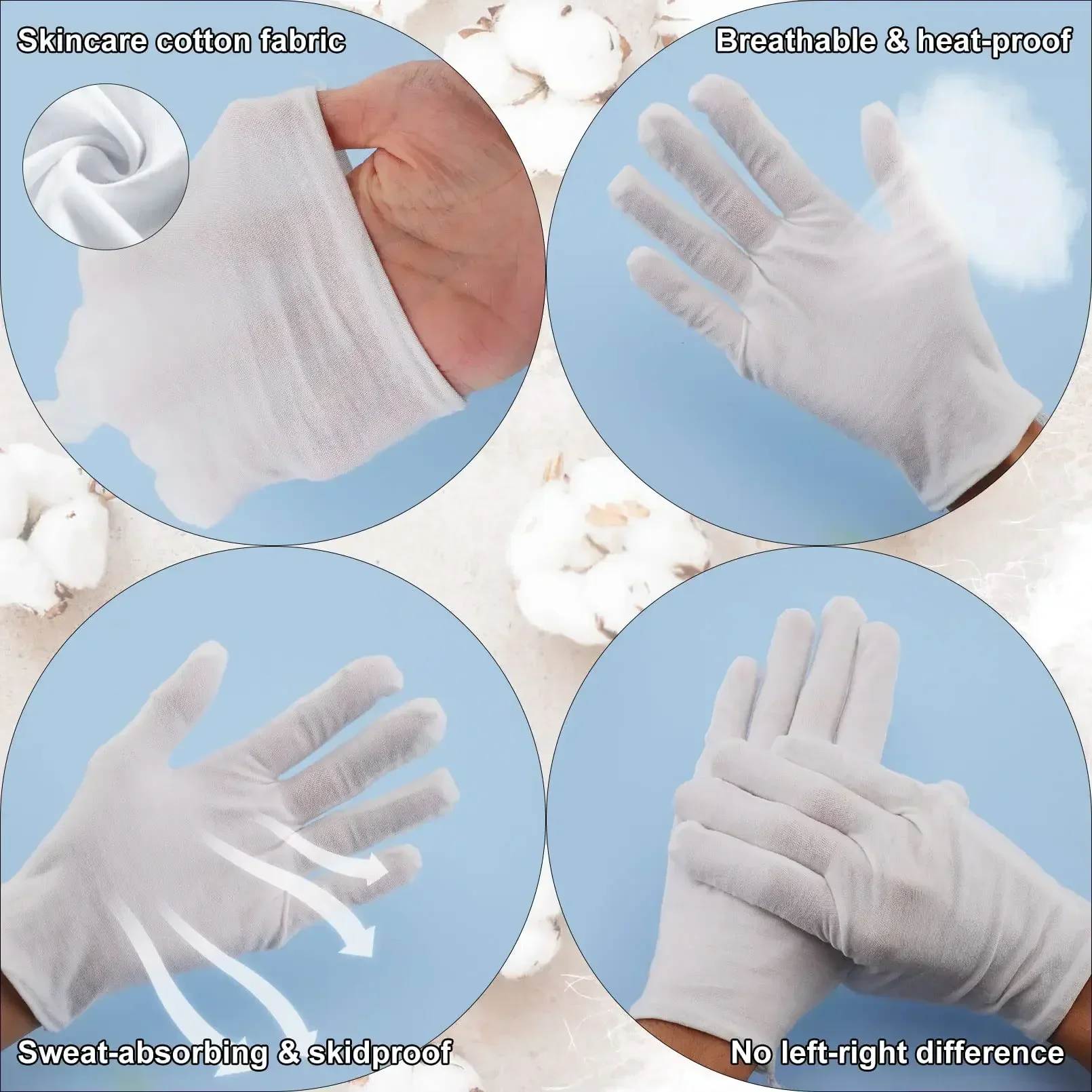 1/50pairs White Cotton Work Gloves Dry Hands Handling Film SPA Gloves Ceremonial High Stretch Gloves Household Cleaning Tools