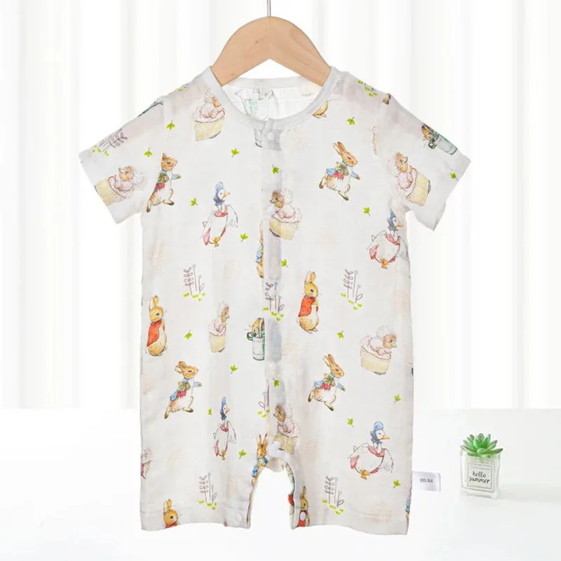 Summer Muslim Baby Rompers Cartoon Print Bodysuit Cotton Short-Sleeved Newborn Jumpsuit One-Piece Onesie Korean Infant Clothes