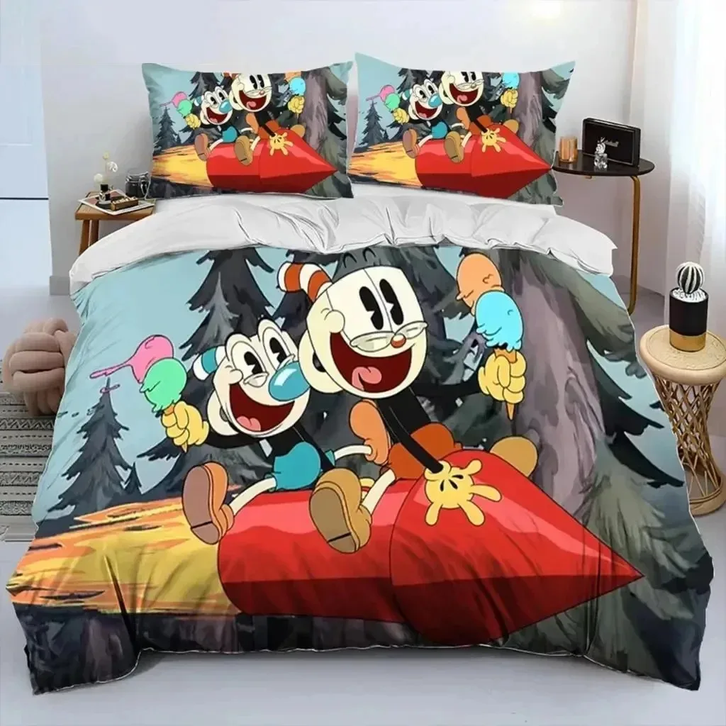 Cartoon Cuphead And Mugman Bedding Set Boys Girls Twin Queen Size Duvet Cover Pillowcase Bed Kids Adult Home Textileextile