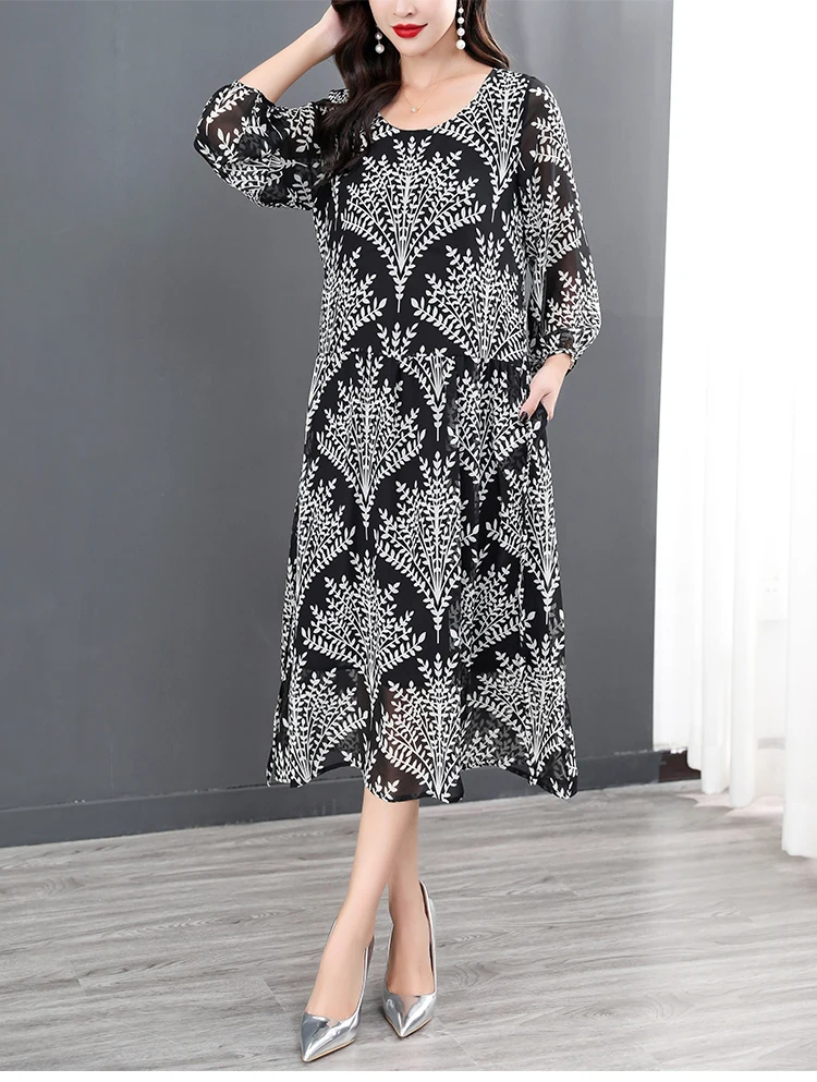 Silk Dress Women's Elegant Floral Plus Size Dress Casual Beach Vintage Long Dress mother dress 2024 Summer New Fashion  Vestido