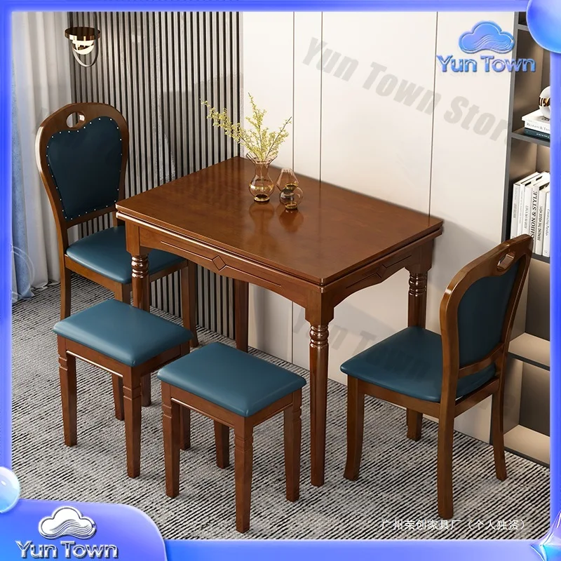 Foldable Solid Wood Dining Table Set for Small Spaces Modern Extendable Minimalist Dining Table and Chairs for Home Use for