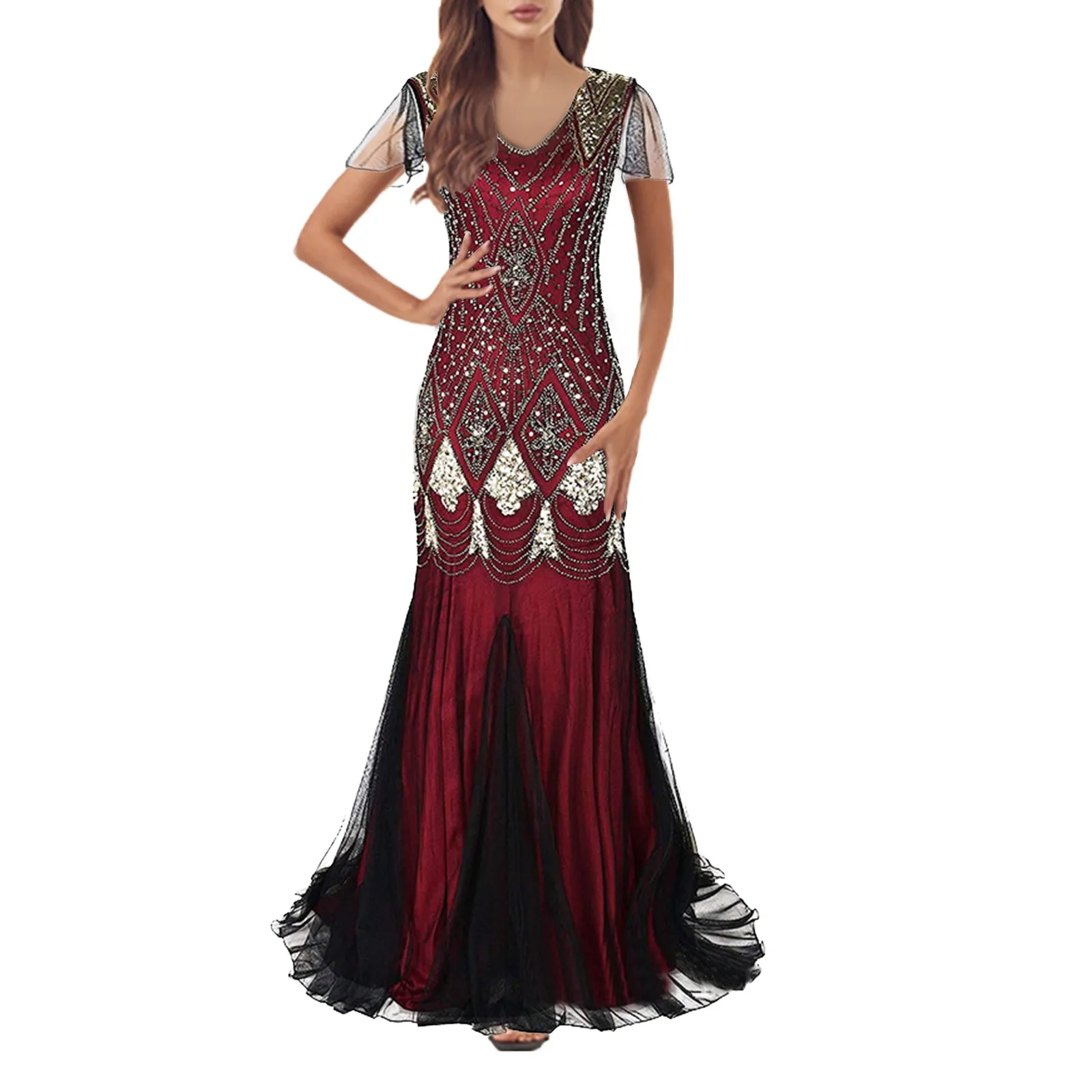 Retro Sequin Maxi Long Women'S Dress Banquet Luxury Fishtail Female Elegant Formal Dresses Party Evening Prom Gala Vestidos