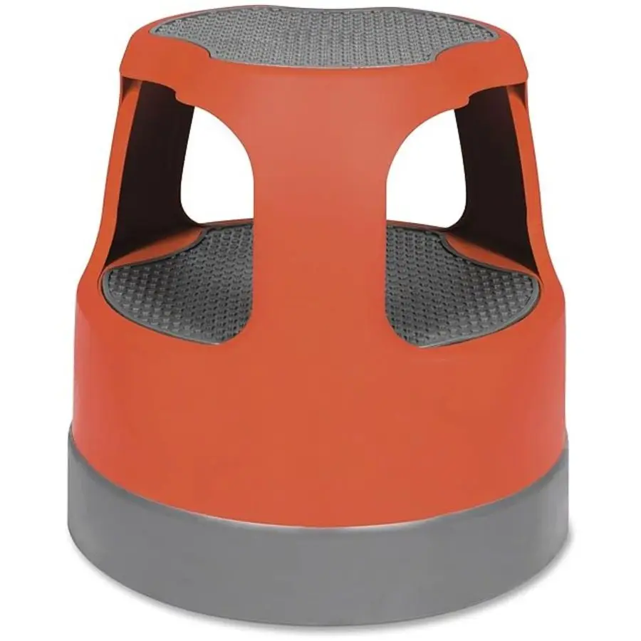 Scooter Stool, Round, 2Step, 15, Step and Lock Wheels, 300 lb Capacity, Red