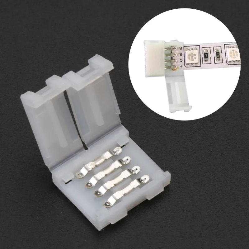 Solderless Clip-on Coupler Connector 4 Pin 10mm For 5050 RGB LED Strip LightNo Tools or Electrical Experience Required