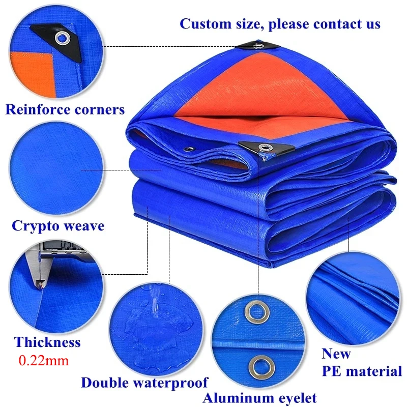 Tarpaulin 2m*1 2 3m*3 4 Awning Outdoor Blue Anti-Uv Tarp Rectangle Rain Shade Canopy Cover Camping Patio Car Beach Tent Carport
