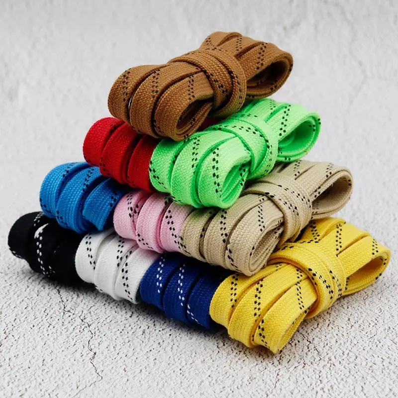 Coolstring Dual Layer Braid 1cm Cotton Ice Hockey Waxed Shoelace Skateboarding Laces for Sports Shoes Roller Derby Skates Boots