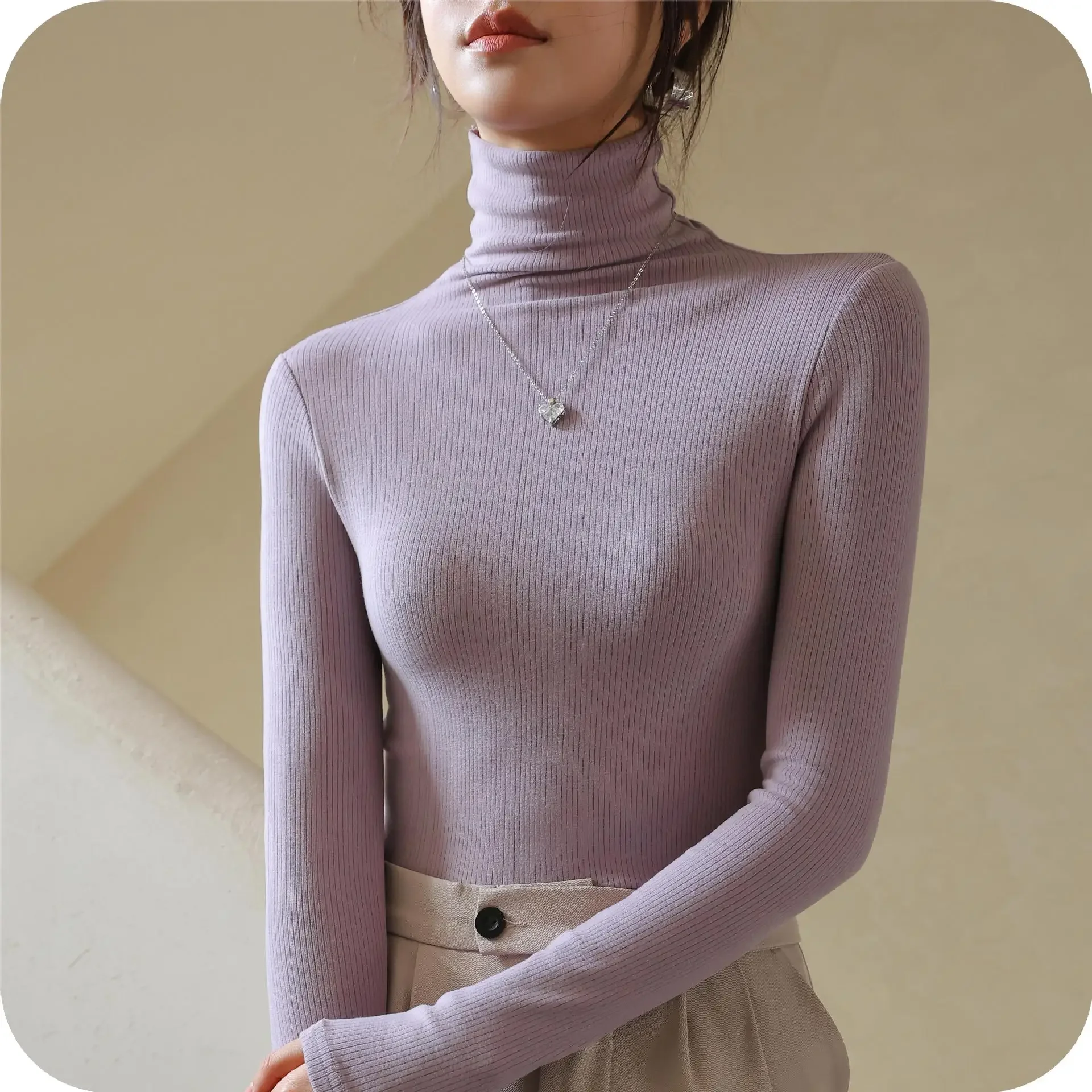 YSZWDBLX Turtleneck Women T-shirt Long Sleeve Velvet Warm Inner Wear Autumn Winter Fashion Korean Slim Fit Lady Bottoming Shirt