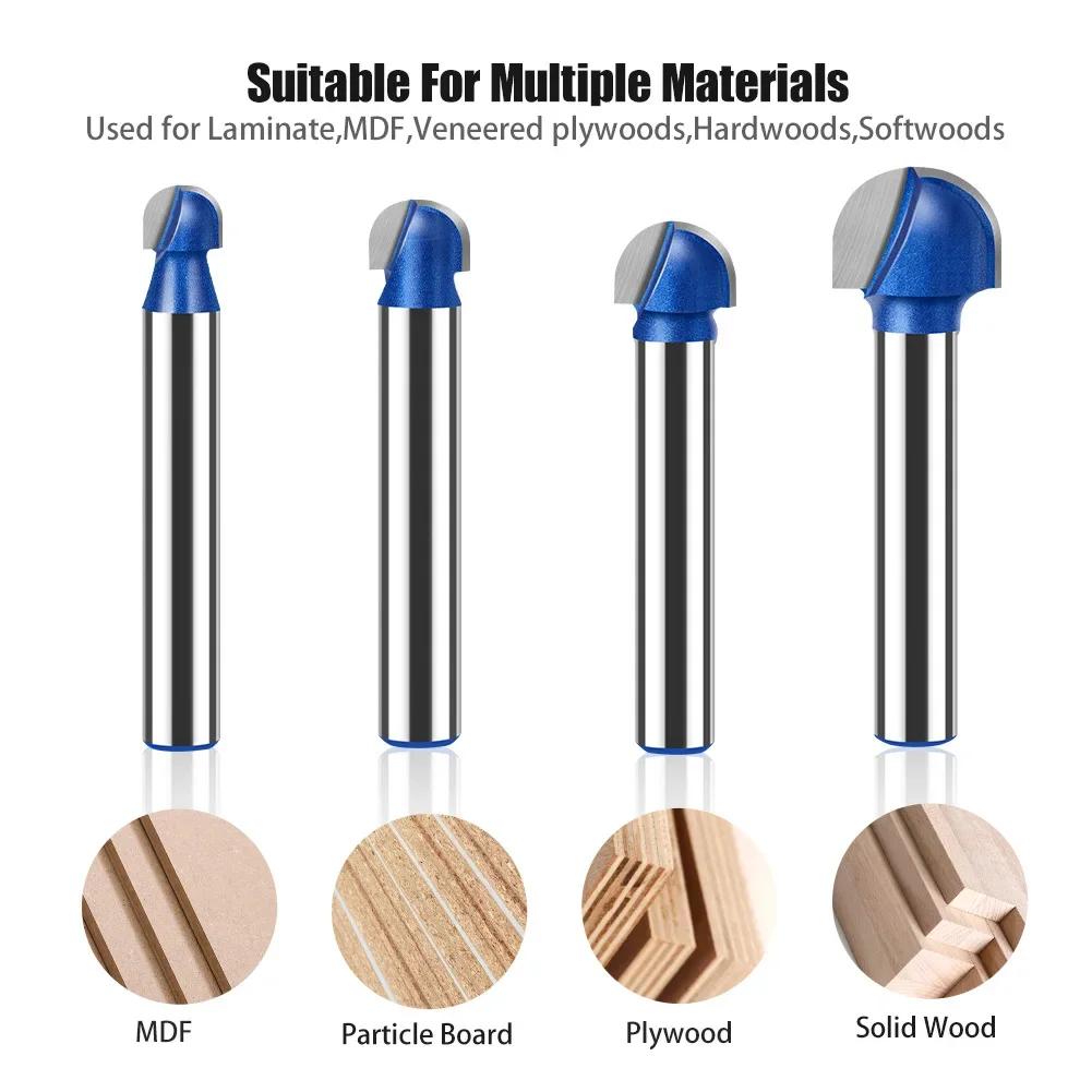 1 Pcs 6mm 1/4in Shank Round Nose Cove Box Router Bit Cutting Diameter Double Flute Core Box Woodworking Tool for Edge Forming