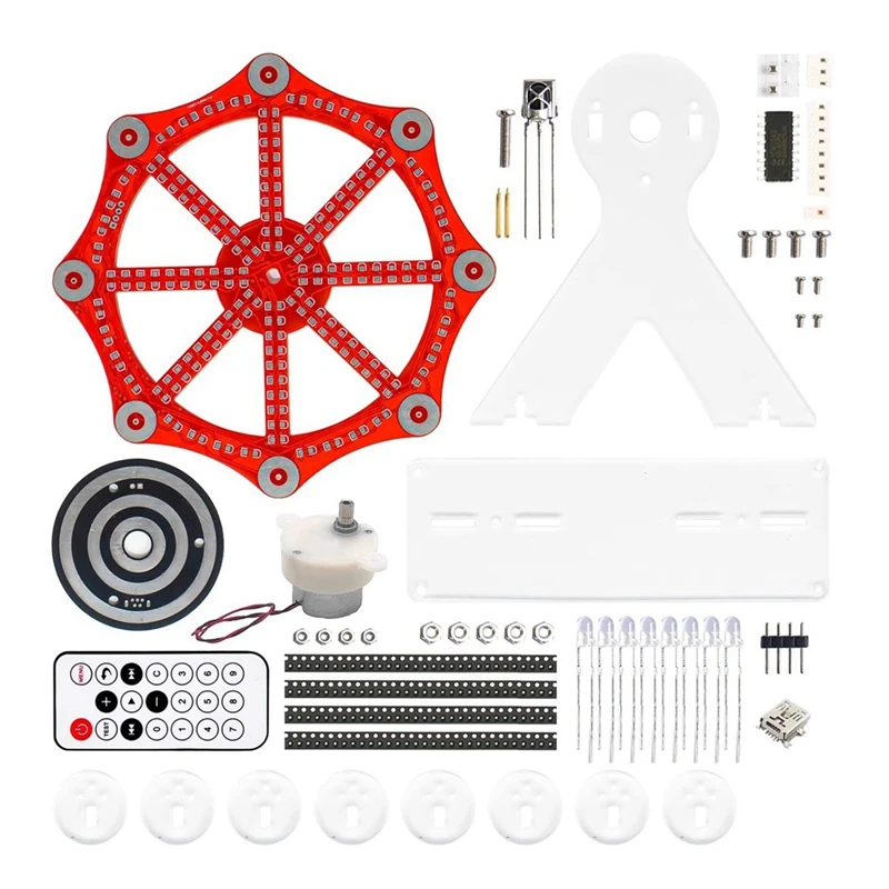 DIY Electronic Kit LED Rotating Skyscraper Wheel Flashing Soldering Project Practice Kit 10 Kinds Flashing Mode Remote