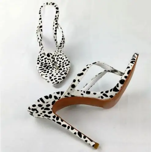 

Sexy Women Black White Leopard Pointed Clip Toe Stiletto Heel Slide Slippers Female High Heel Banquet Sandals Shoes Size 45