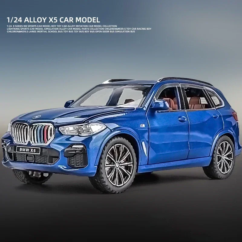 Modèle de voiture BMW X5 SUV en alliage moulé sous pression et véhicules jouets, son et lumière, jouets à dos nervuré, cadeaux pour enfants, 1:24