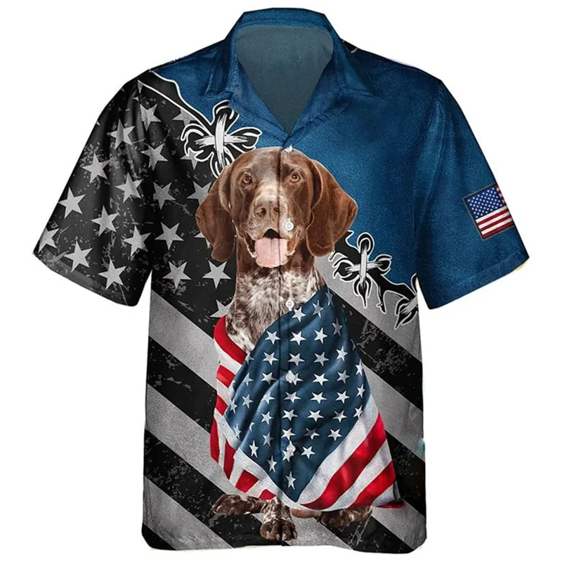 Chemise Hawalian à manches courtes pour hommes, impression 3D, sensation de chien américain, animal de compagnie mignon, motif animal, chemises de plage, mode, chemisiers, bouton, haut à revers