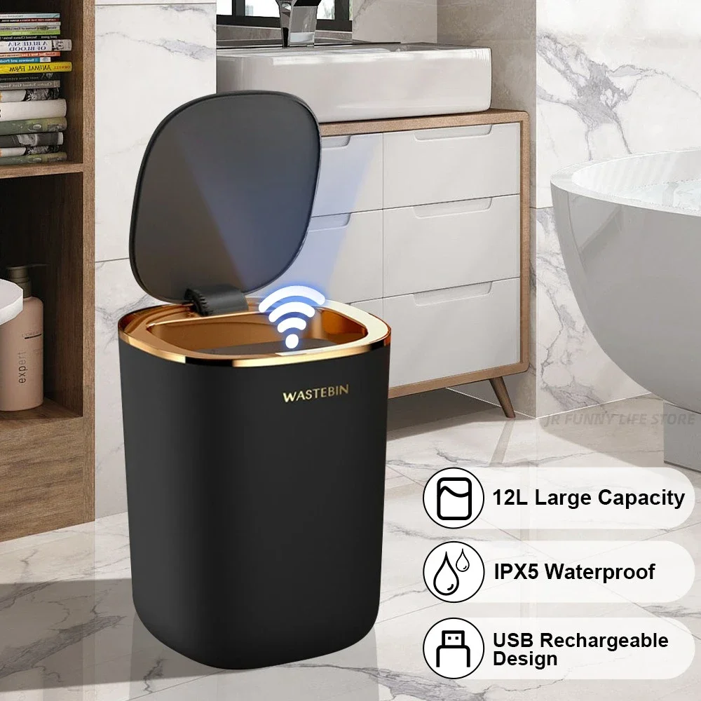 

Bathroom Smart Sensor Trash Can 12L Luxury Garbage Bucket automatic Trash Bin For kitchen Toilet Wastebasket Smart Home