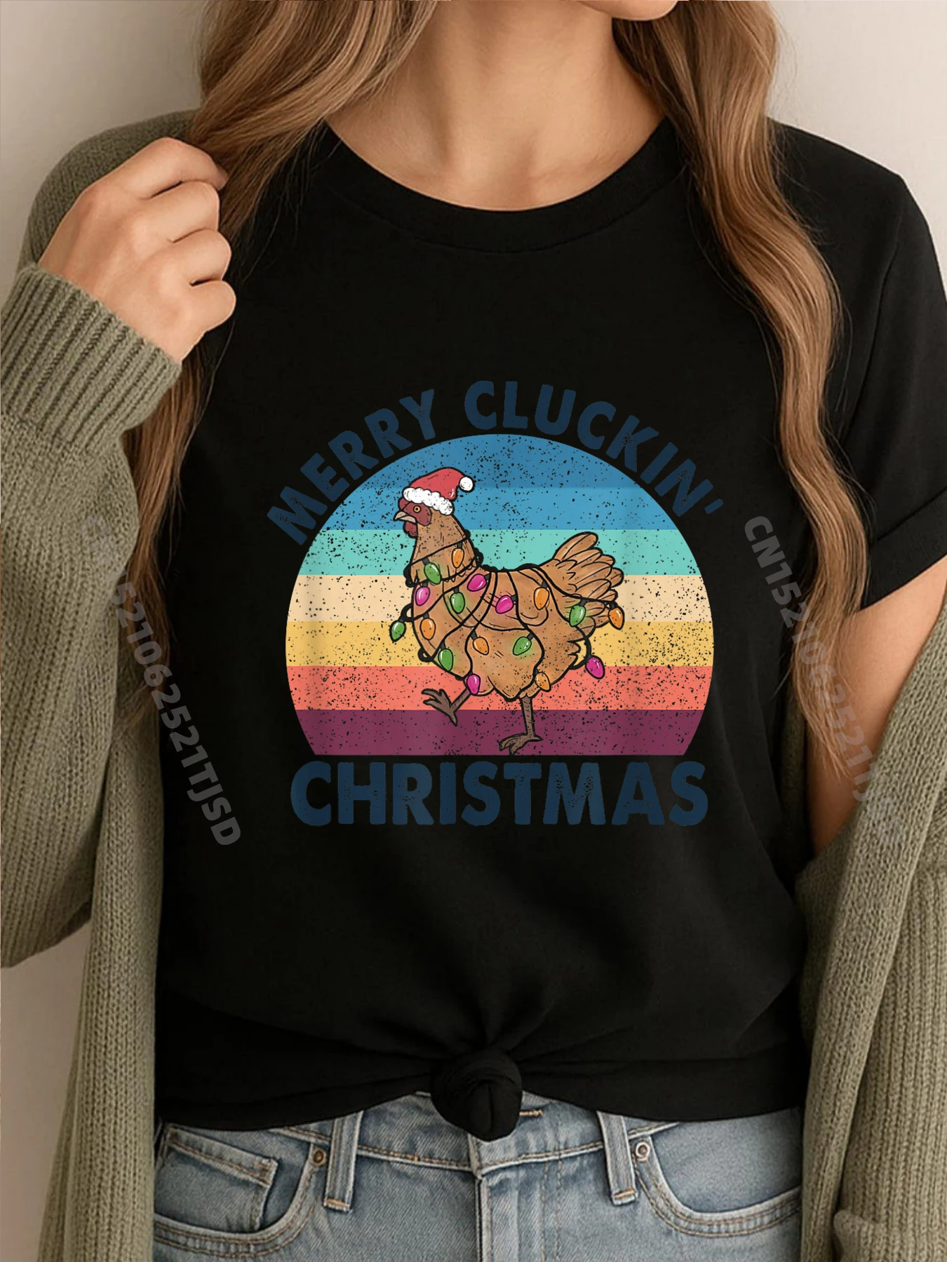 

Merry Chickmas Chicken Farmer Santa Hat Xmas Light Graphic Футболки Женская Мужская Футболка