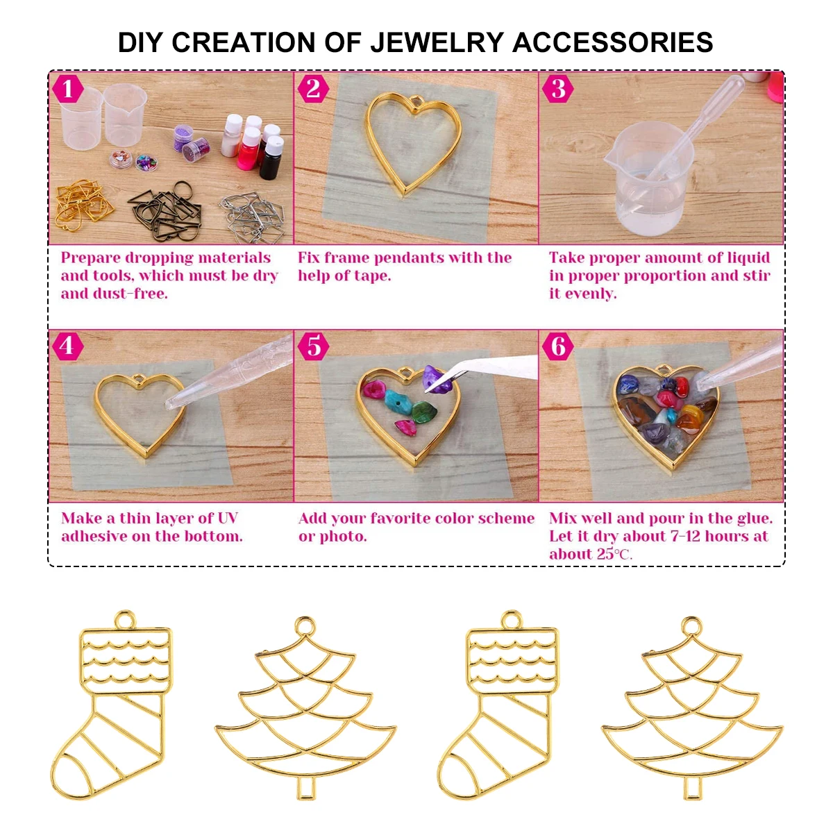 

20Pcs Metal Hollow Frame Alloy Pendant Bezels Durable Jewelry Making Tools Christmas DIY Resin Pendant Charms DIY Tools