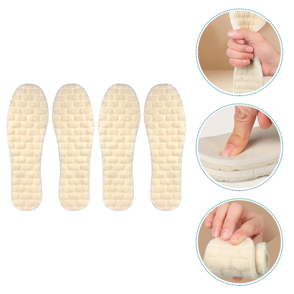 

2 Pairs Latex Wool Insole Shoe Pads Insoles Keep Warm Boot Fleece Inserts Women's Winter