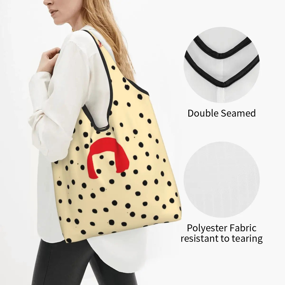 Custom Yayoi Kusama Grocery Shopping Bags Kawaii Shopper Shoulder Tote Bag Big Capacity Portable Abstract Painting Handbag