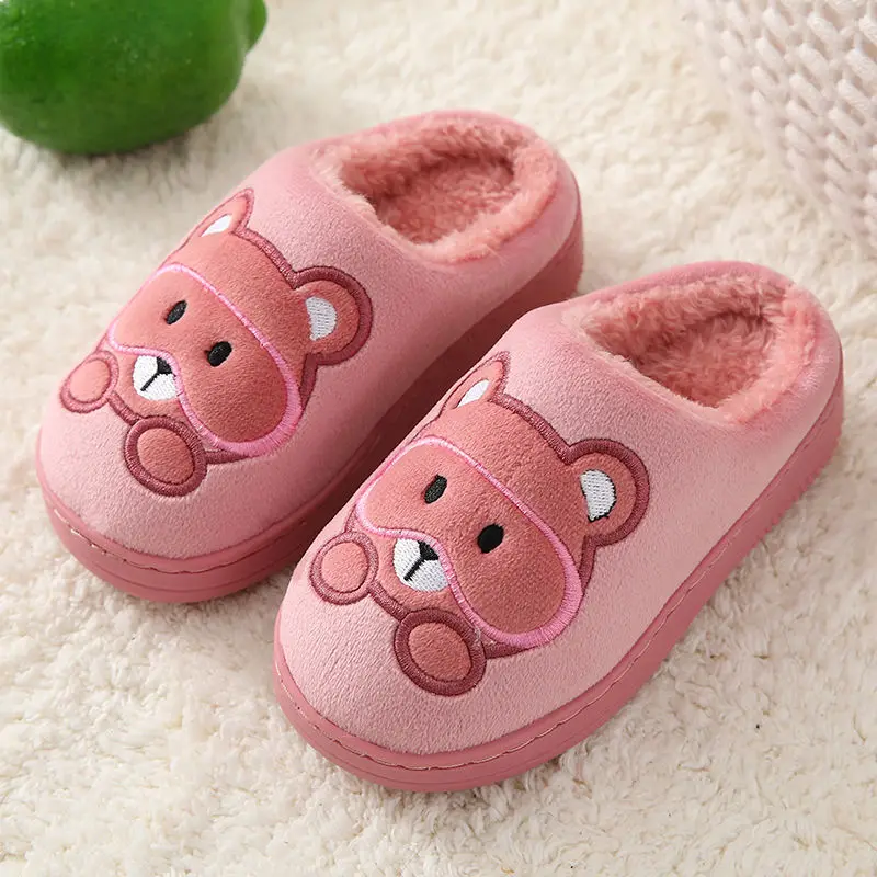 Autumn Winter Teddy Bear Children Cotton Slippers Comfort Warm Slip-On Home Indoor Cotton Slippers Casual Kids Shoes Fur Slides