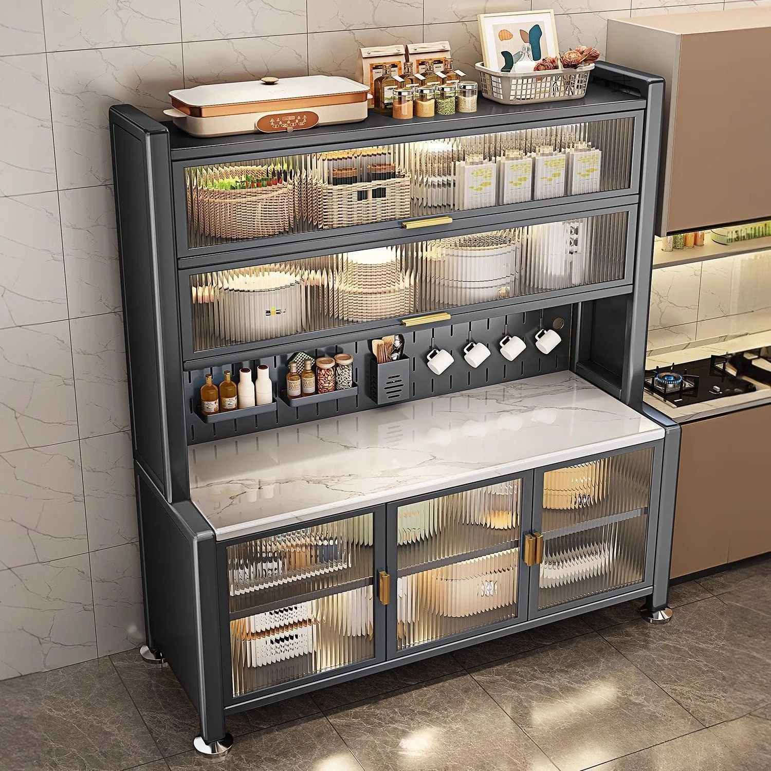 Extra Thick Slate Kitchen Storage Cabinet Multi Layer Sideboard Shelf Baby Feeding Table Organizer