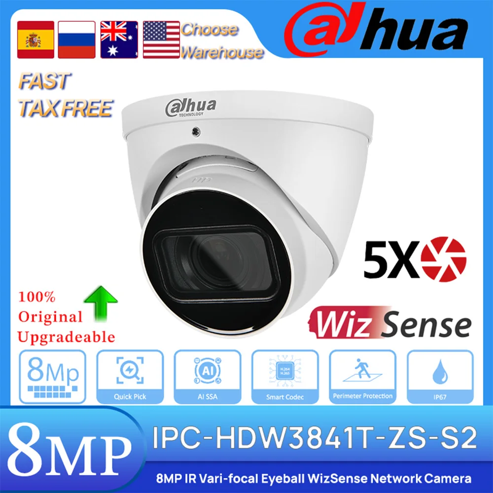 

Dahua Original IPC-HDW3841T-ZS-S2 8MP IR40M 5X Vari-focal Eyeball WizSense POE Network IP Camera Perimeter Protection Quick Pick