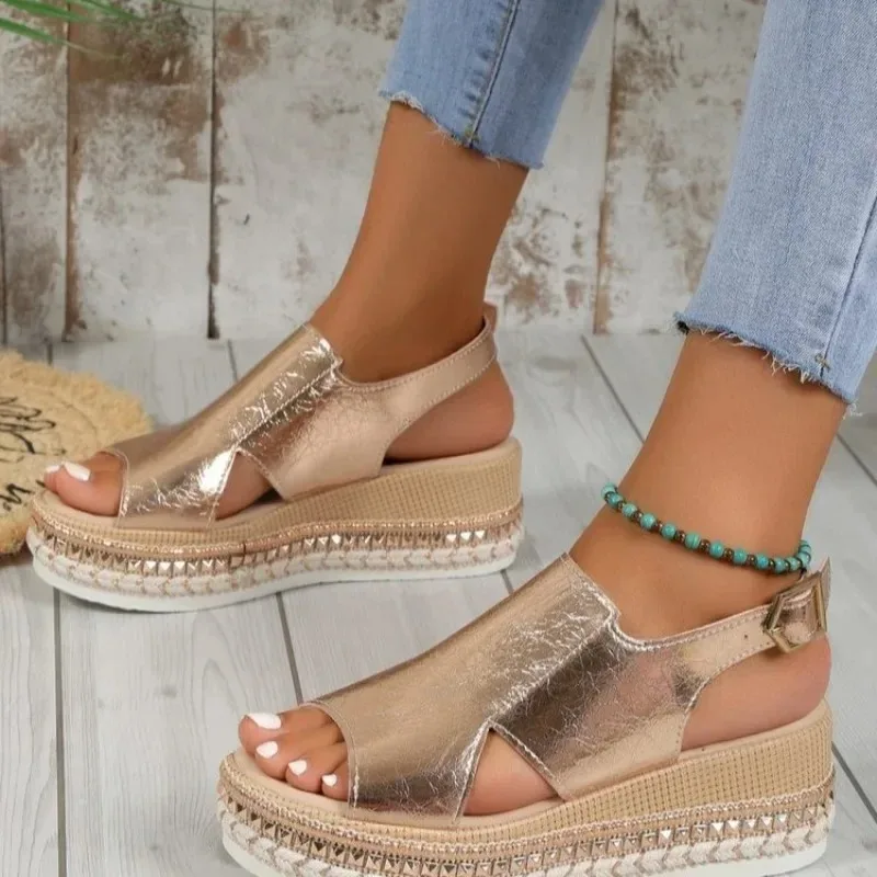 Sandals for Women Summer Fashion Peep Toe Women's Shoes 2024 New Wedges High Heels Casual Platform Beach Sandals Female Zapatos