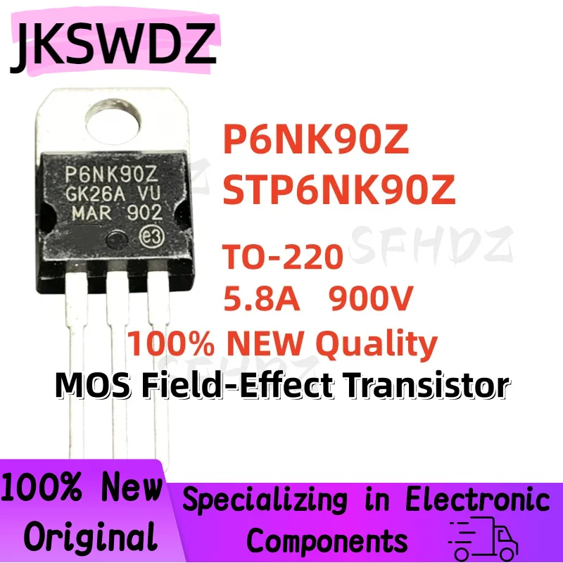 

Excellent Quality 10/20/30PCS 100% Brand New STP6NK90Z P6NK90Z TO-220 5.8A 900V MOS Field-Effect Transistor