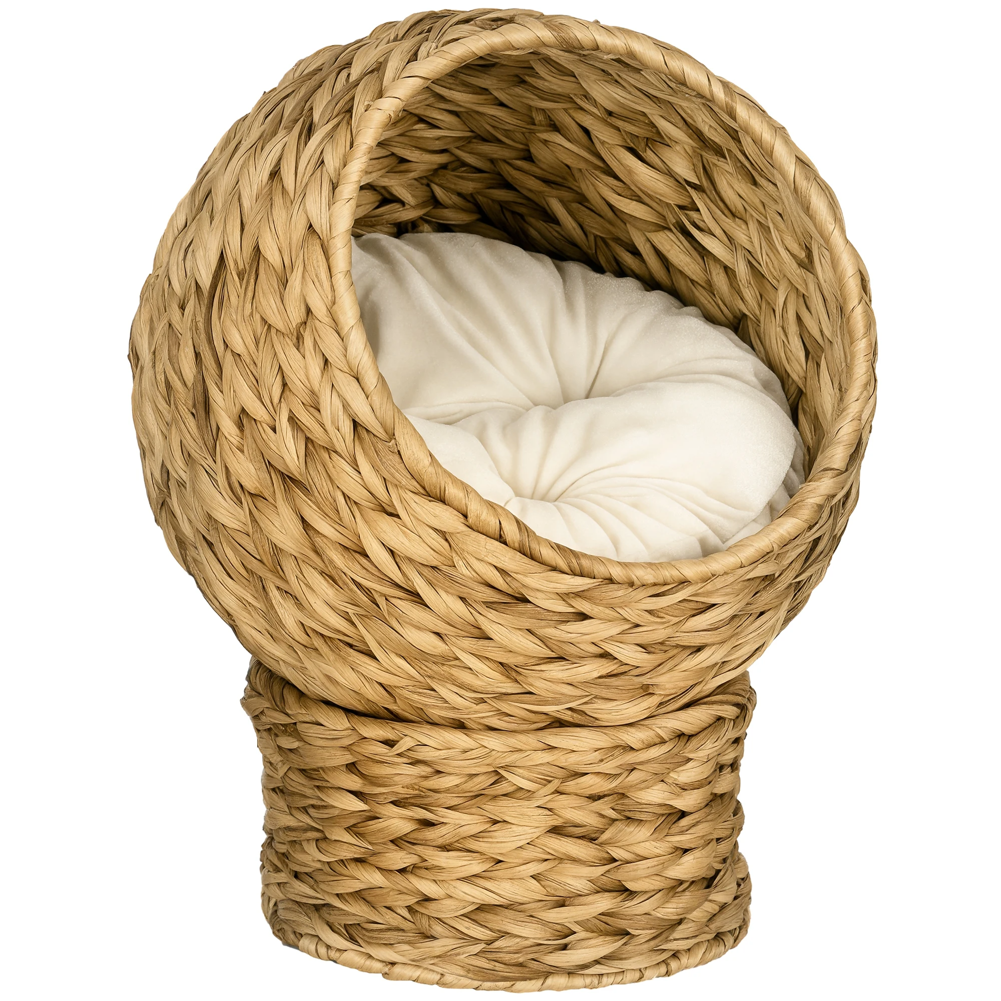 Pawhut Pawhut Wicker Kattenbed Afneembare Kattenhol met Verwijderbaar Kussen 40X37X51 cm Bruin en Beige