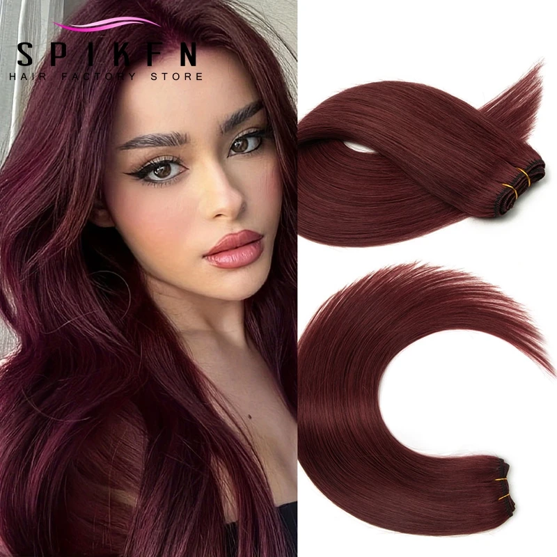 Straight Burgundy Human Hair Bundles Extension 12