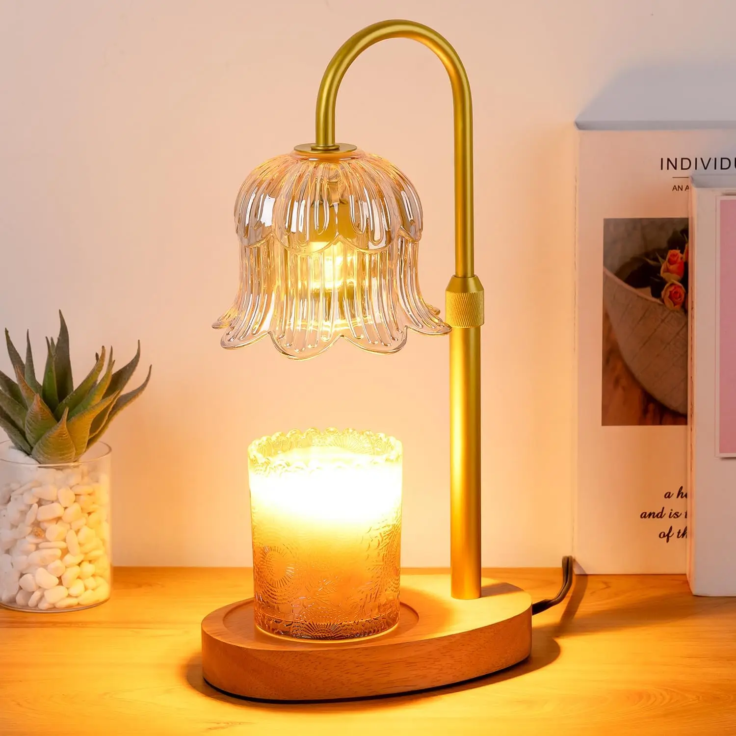 Electric Candle Warmer Lamp with Timer, Adjustable Height & Dimmable Light for Flameless Wax Melting - Modern Home Decor