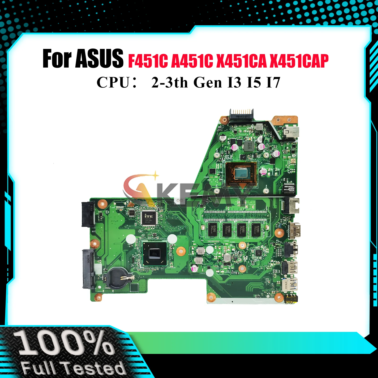 

X451CA Laptop Motherboard For ASUS VivoBook X451CAP X451CA A451C F451C X451C Notebook Mainboard With I3 I5 I7 CPU 100% tests OK
