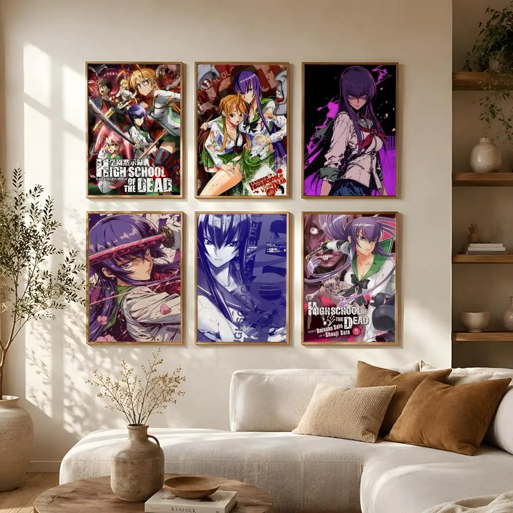 Zombie Anime Highschool Of The Dead Poster Self-adhesive Waterproof Paper Sticker Art Coffee House Bar Room Wall Decor