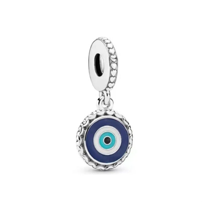 NEW Blue Spinning Globe & Evil Eye Dangle Charm Bead Fit Original 925 Sterling Silver Pan Bracelet Bangle DIY Women Jewelry Gift