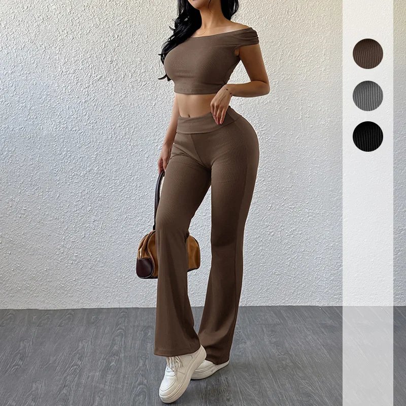 Chic Casual Sports Outfits Jogging Pants Sets Female Sexy Short Tops Suit Solid Color Sexy Close-fitting Fashion Suit Women Y2K